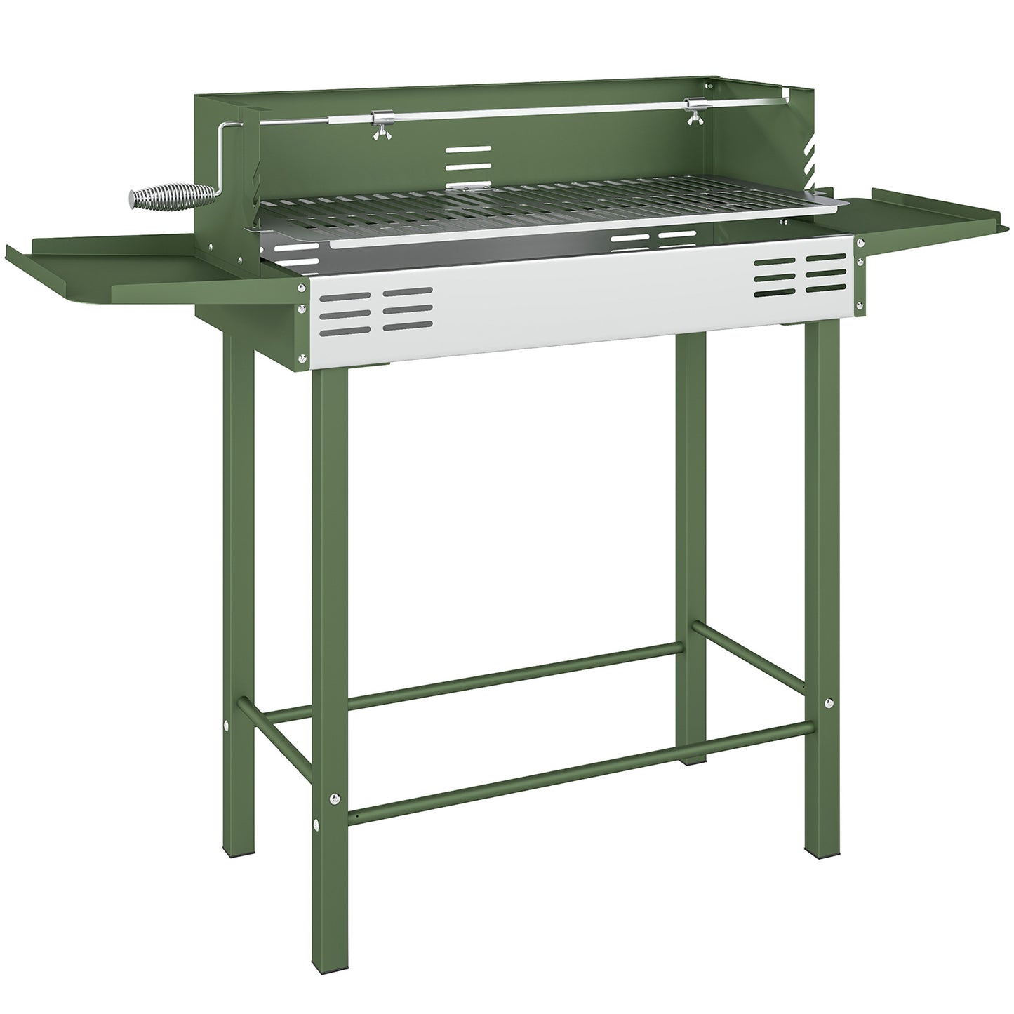 BBQ Rotisserie Grill Roaster Charcoal Spit Roasting Machine for Chicken Turkey with 3-Level Grill Grate, Side Shelves