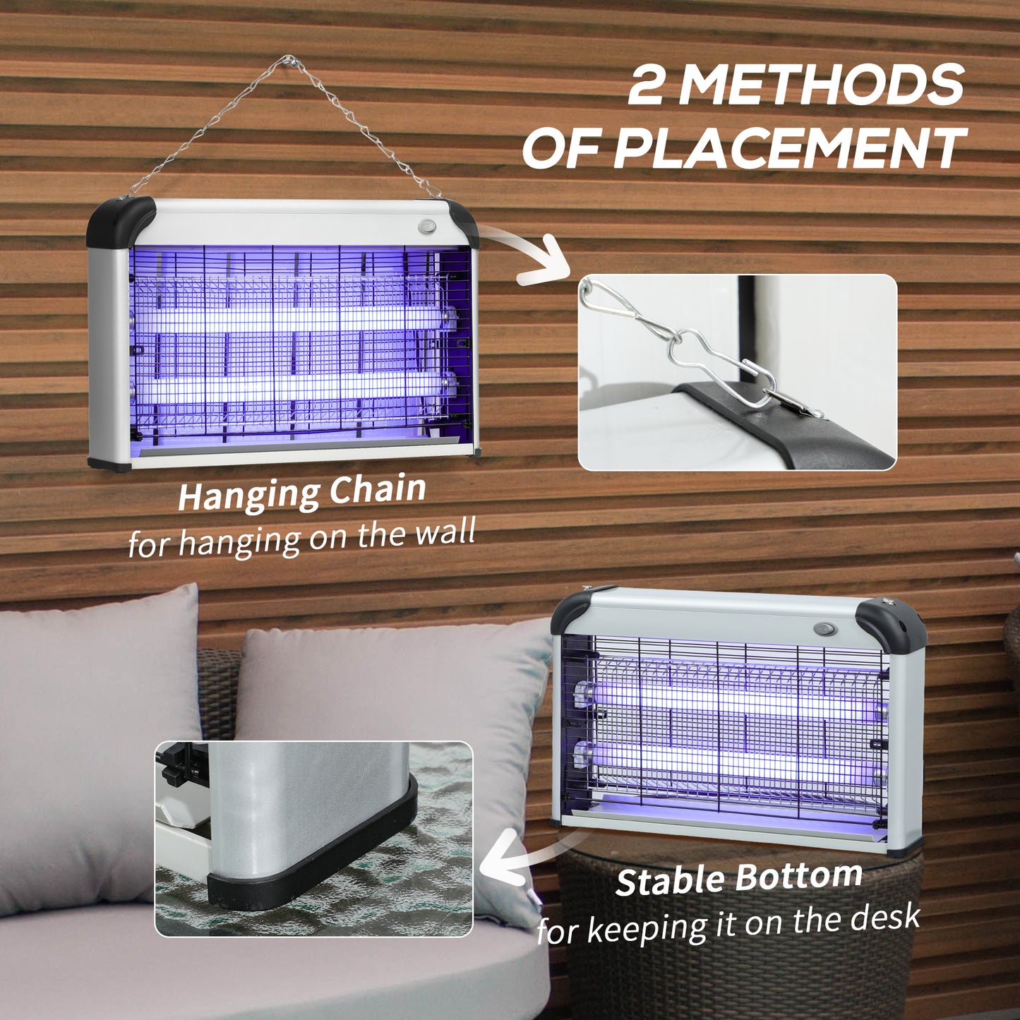 30W Electric Fly Zapper, Bug Zapper with UK Plug, 2 UV Bulbs, Hanging Chain, On/Off Switch and Removable Catch Tray