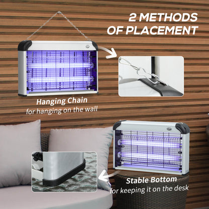30W Electric Fly Zapper, Bug Zapper with UK Plug, 2 UV Bulbs, Hanging Chain, On/Off Switch and Removable Catch Tray