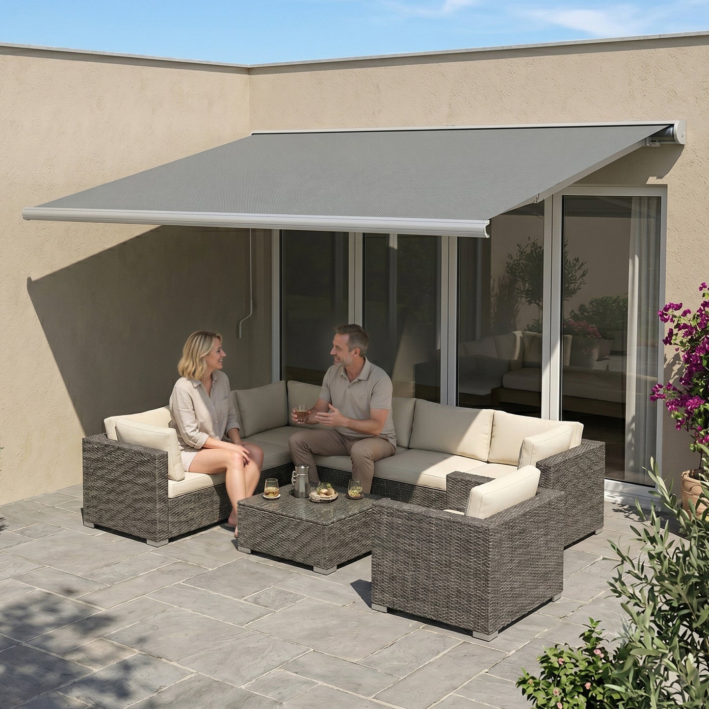 4x3m Full Cassette Electric/Manual Retractable Awning with LED Light and Remote Controller