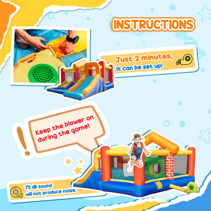 4 in 1 Kids Bouncy Castle Extra Large Double Slides & Trampoline Design Inflatable House Pool Climbing Wall with Blower Carry