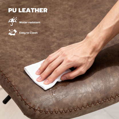 Bar Stools Set of 2, PU Leather Barstools with Backrest and Footrest for Kitchen, Counter, Breakfast Bar, Brown