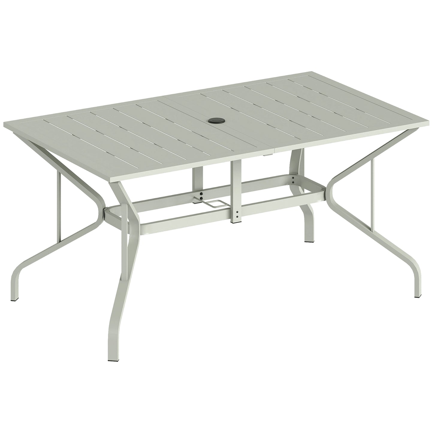 Rectangle Garden Table with Parasol Hole, Outdoor Dining Table for 6, Patio Table for Balcony, 150cm x 90cm, Light Grey