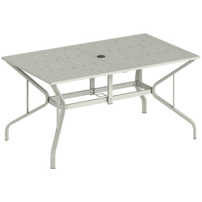 Rectangle Garden Table with Parasol Hole, Outdoor Dining Table for 6, Patio Table for Balcony, 150cm x 90cm, Light Grey