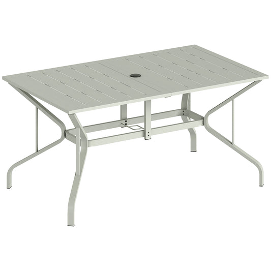 Rectangle Garden Table with Parasol Hole, Outdoor Dining Table for 6, Patio Table for Balcony, 150cm x 90cm, Light Grey