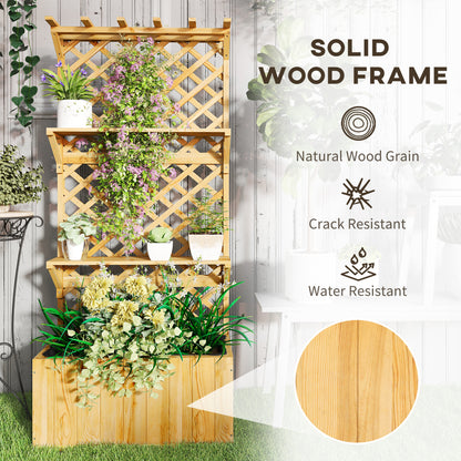 52L Wooden Planter, with Trellis and Shelves - Natural Finish