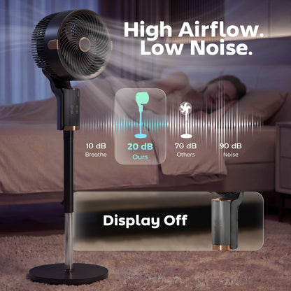 20 dB Silent Standing Fan for Bedroom, 44" Pedestal Fan with 90° Oscillating, 8 Speeds and LED Light, Black