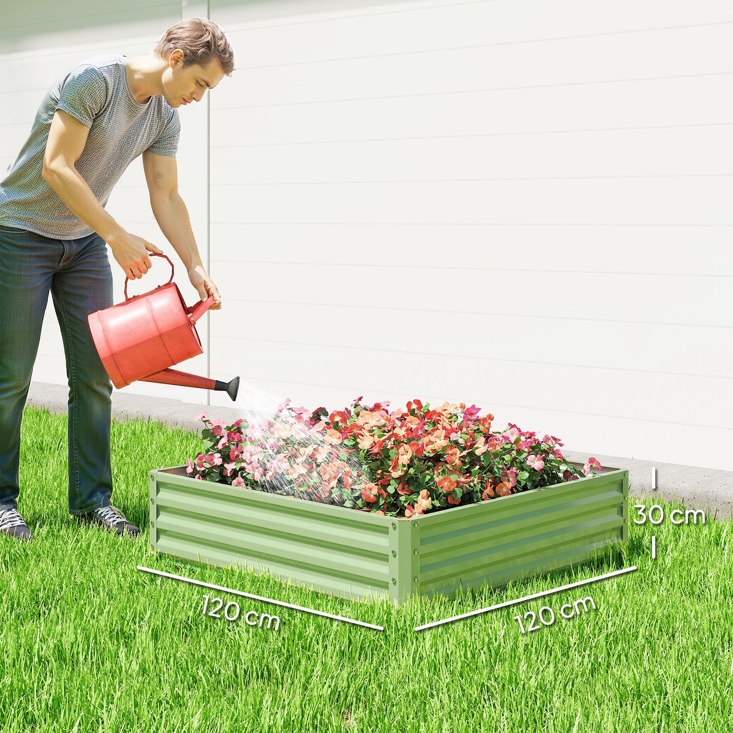 Square Raised Garden Bed Box with Weatherized Steel Frame for Vegetables, Flowers, & Herbs, 120 x 120 x 30cm, Light Green
