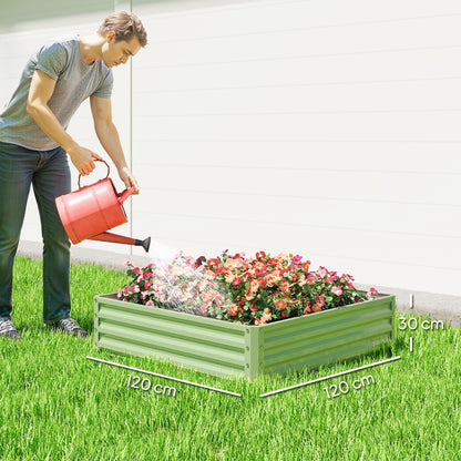 Square Raised Garden Bed Box with Weatherized Steel Frame for Vegetables, Flowers, & Herbs, 120 x 120 x 30cm, Light Green