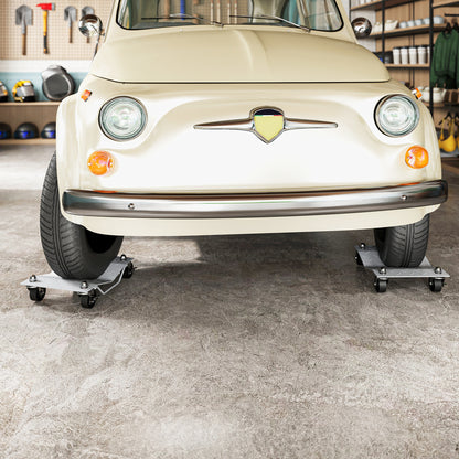 Two-Piece Car Wheel Dolly with Swivel Casters, Non-Slip Metal Plates, 680kg Capacity, Grey