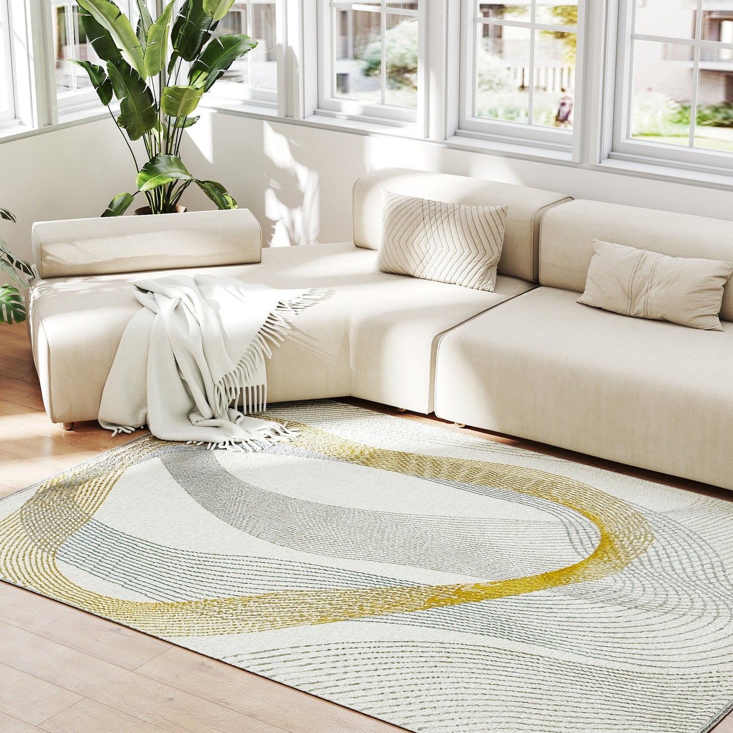 Modern Area Rug, Machine Washable Rug, Allergy-Friendly Floor Carpet for Living Room, Bedroom, Dining Room, Home Office