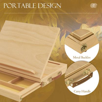 Wooden Table Easel Box with Storage Portable Folding Artist Easel, Natural