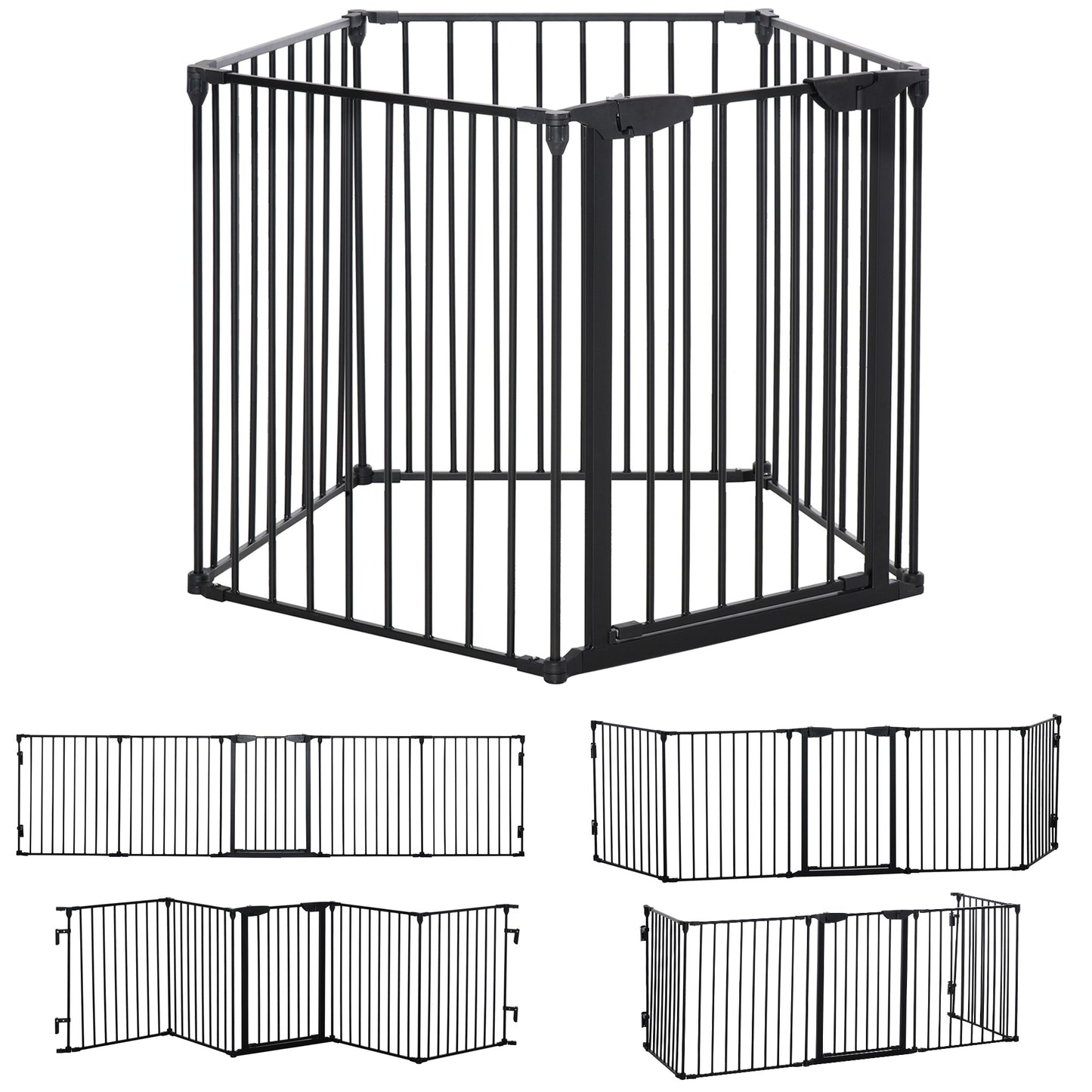 5 Panels Pet Playpen Metal Fence w/ Walk Through Door - Black