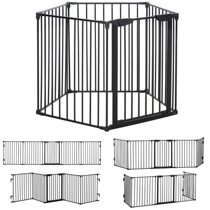 5 Panels Pet Playpen Metal Fence w/ Walk Through Door - Black