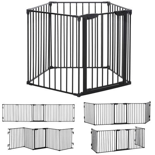 5 Panels Pet Playpen Metal Fence w/ Walk Through Door - Black