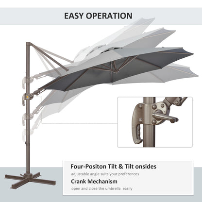 3(m) Cantilever Parasol 360° Rotation Roma Umbrella Hanging Sun Shade with Aluminium Frame, Tilt Crank