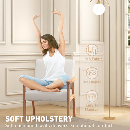 Modern Armchair, Linen Upholstered Accent Chair with Solid Wood Legs and Wide Seat