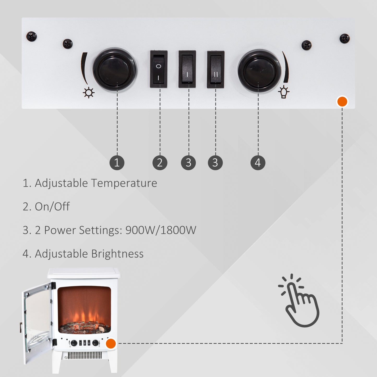Electric Fireplace Stove, Free standing Fireplace Heater with Realistic LED Flame Effect and Adjustable Brightness