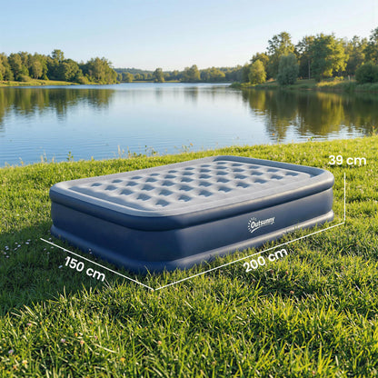 Inflatable Mattress, Double Air Bed with Built-in Electric Pump, 3 Mins Inflation, Flocked Surface, Grey