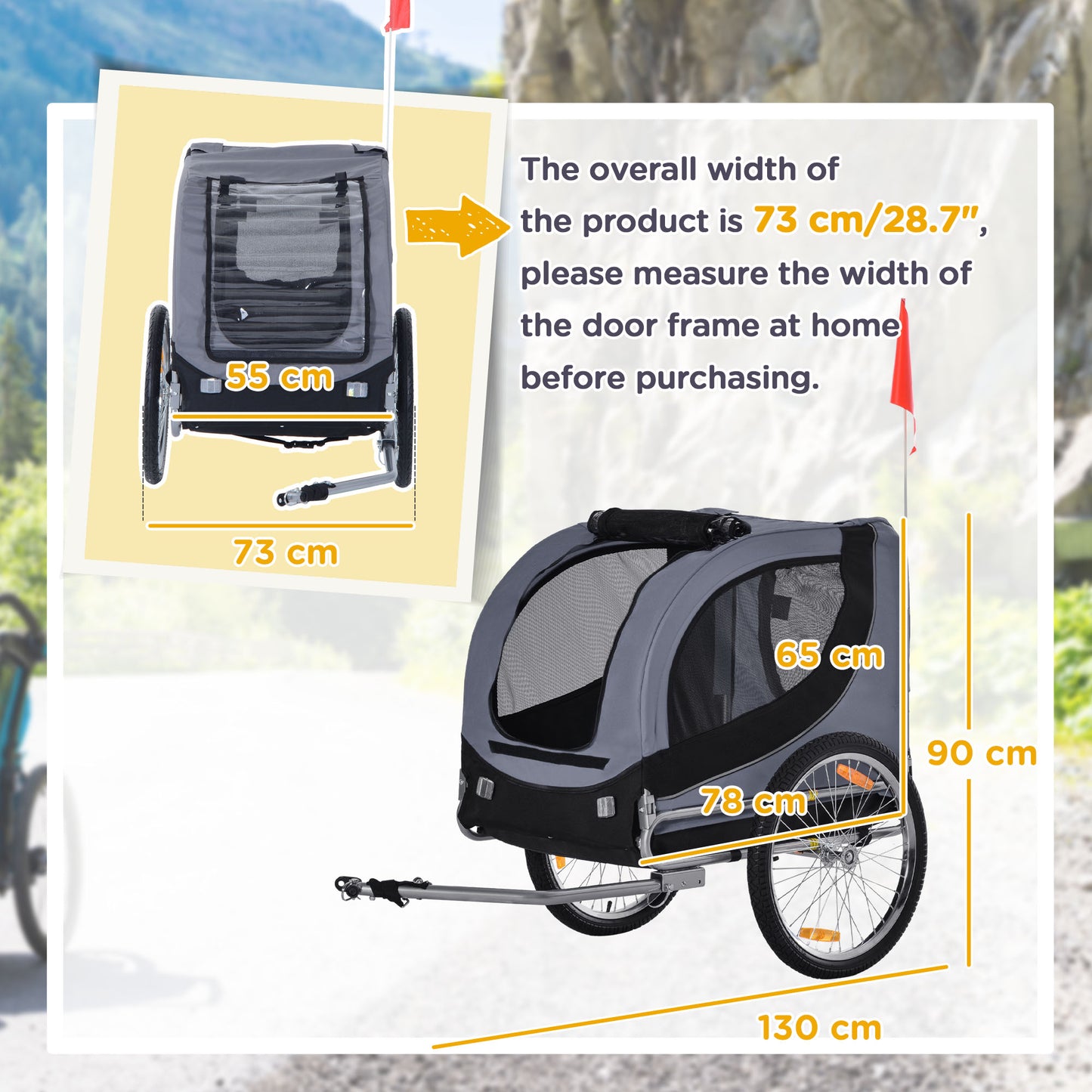 Steel Dog Bike Trailer Pet Cart Carrier for Bicycle Kit Weather Resistant w/ Hitch Coupler Travel Grey and Black