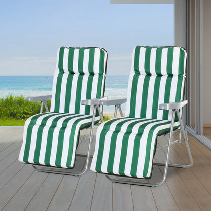 2 Pieces Outdoor Sun Lounger Set with Cushions, Patio Folding 5-Level Adjustable Backrest Recliner Chairs Set of 2 with High