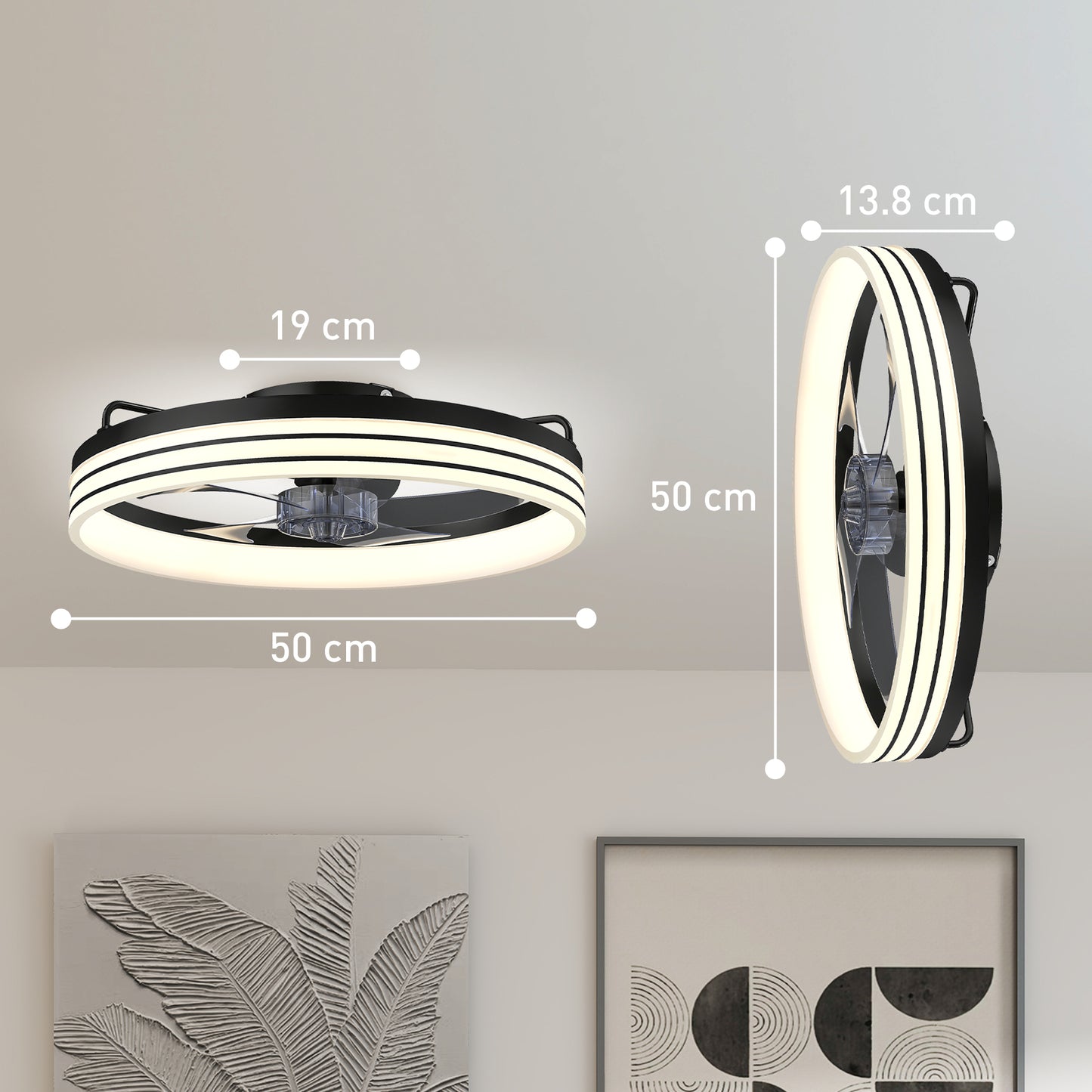 Ceiling Fans with Lights and Remote & App Control, 50cm LED Ceiling Fan Light with 3 Colour Temperatures, 6 Speed, Black