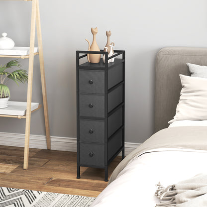 4 Drawer Fabric Dresser Chest of Drawers, Slim Storage Cabinet with Steel Frame for Small Spaces, Bedroom, Black
