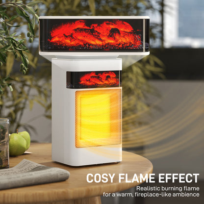 Ceramic Electric Heater, 1500W Fan Space Heater with 3 Modes, 24H Timer, Flame Effect, Oscillation for Bedroom, White