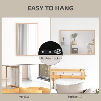 Wall Bathroom Mirror, 70 x 50 cm Wall-Mounted Mirror for Living Room, Bedroom, Hallway, Natural Wood