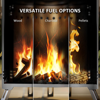 Smokeless Fire Pit, 16 x 16 cm Stainless Steel Portable Wood Burning Firepit with Poker