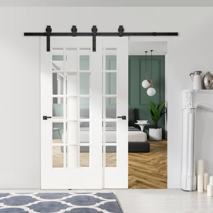 6.6FT/200cm Sliding Barn Door Hardware Track Kit, 90kg Heavy Duty Carbon Steel Sliding Door Rail for 2 Doors, Black