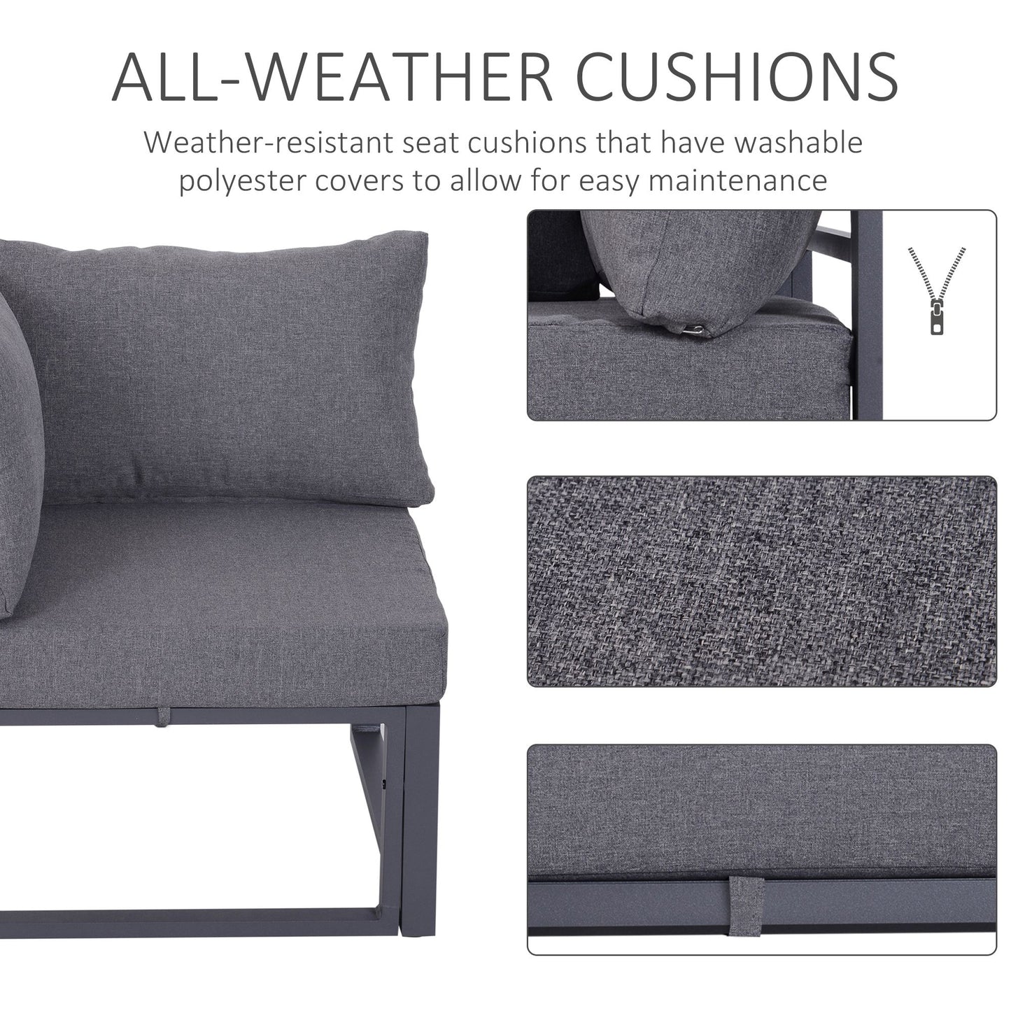 5 Seater Aluminium Garden Furniture Set, Garden Sofa Set with Thick Cushions for Patio and Balcony, Outdoor, Grey