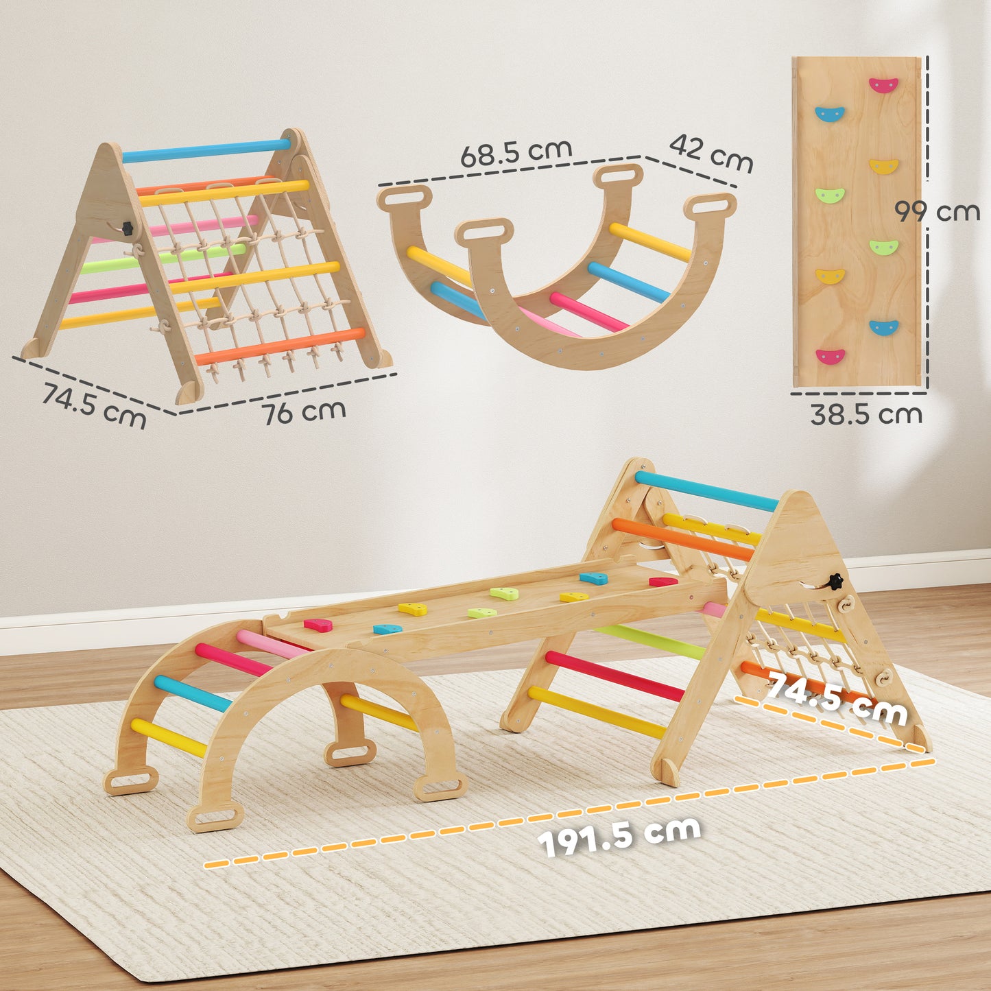 8-in-1 Toddler Climbing Frame, Indoor Play Triangle Set with Slide, Arch and Triangle Ladder, Multicolour