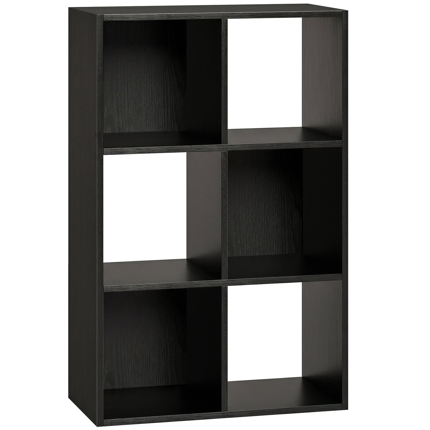 Industrial Style Storage Shelf, Bookcase, Bookshelf with 6 Compartments, for Living Room, Home Study, Black Wood Effect