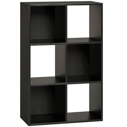 Industrial Style Storage Shelf, Bookcase, Bookshelf with 6 Compartments, for Living Room, Home Study, Black Wood Effect