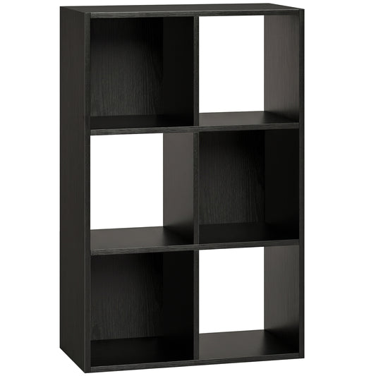 Industrial Style Storage Shelf, Bookcase, Bookshelf with 6 Compartments, for Living Room, Home Study, Black Wood Effect