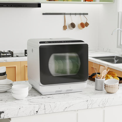 Table Top Dishwasher with Built-in 6L Water Tank, Mini Countertop Dishwasher with 6 Programs, 4 Place Settings, Silver Tone