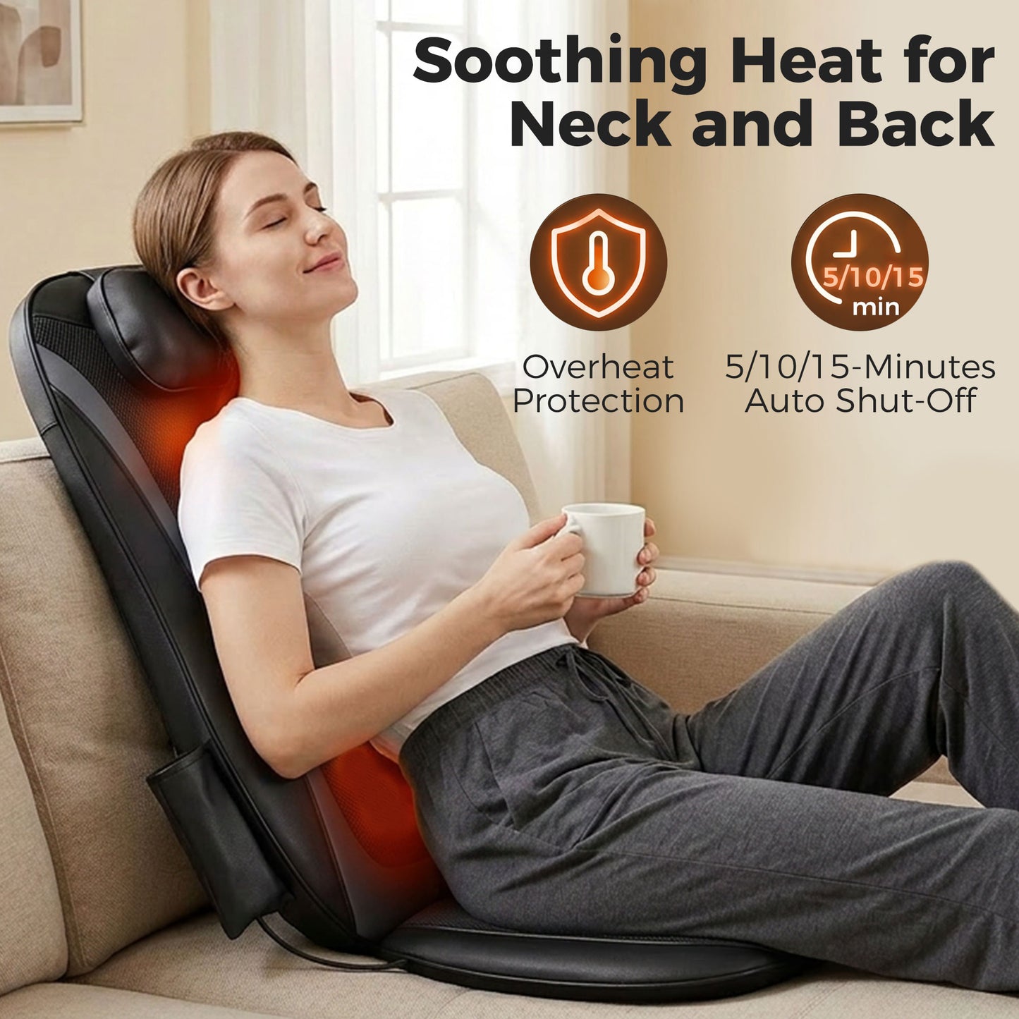 Back Massager with Heat, Deep Tissue Kneading Massage Chair with 3-Level Seat Vibration, Massage Chair Pad for Back Pain