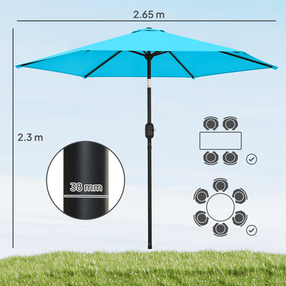 2.6 m Garden Parasol Umbrella with Aluminium Pole, Outdoor Patio Umbrella with Tilt and Crank, Vent, Blue