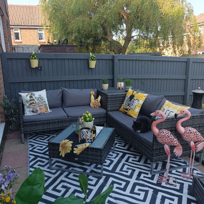 4pc Garden Rattan Wicker Outdoor Furniture Patio Corner Sofa Love Seat and Table Set with Cushions Side Desk Storage