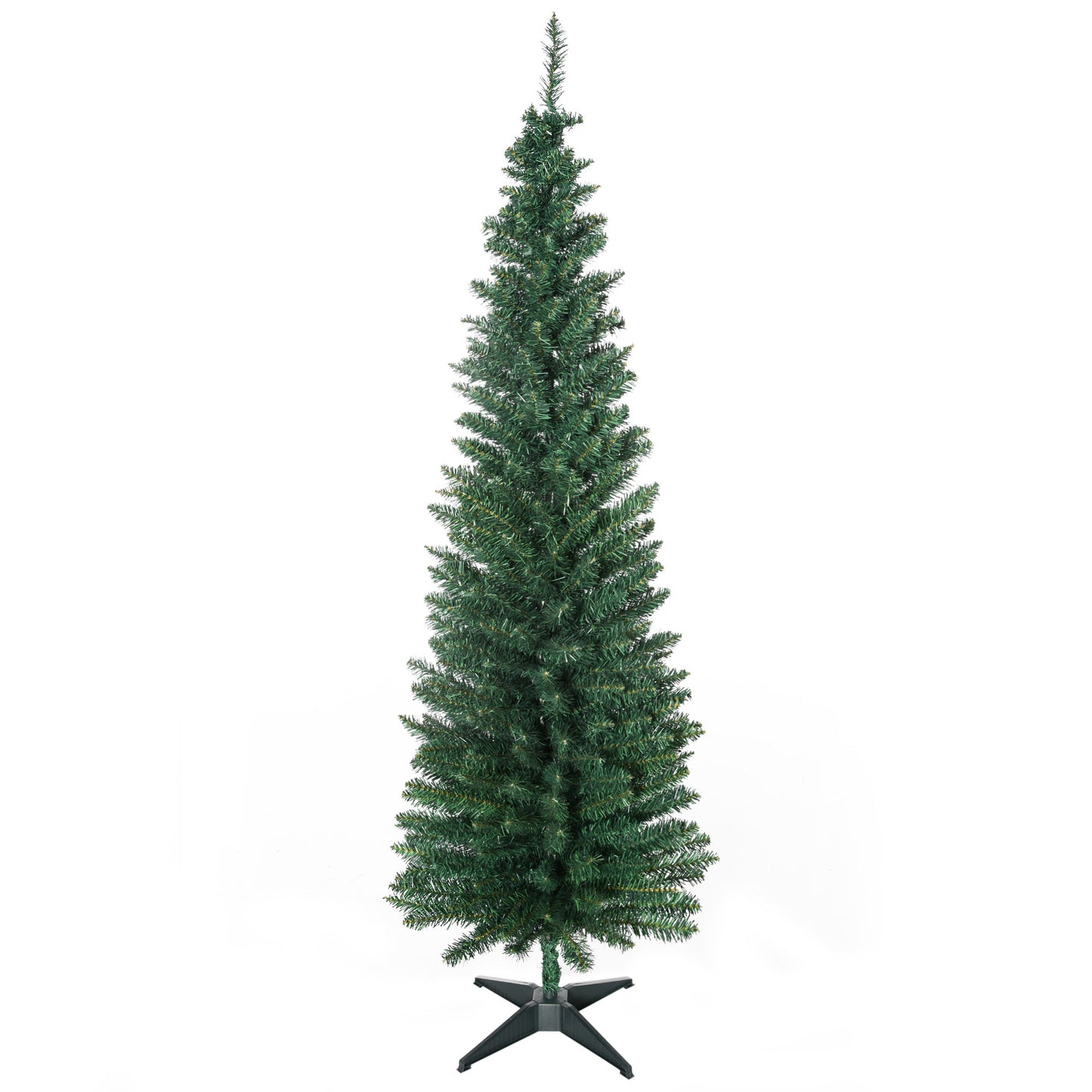 6ft Unlit Artificial Christmas Tree, Pencil Slim Xmas Tree with Solid Stand and Realistic Branches, Green