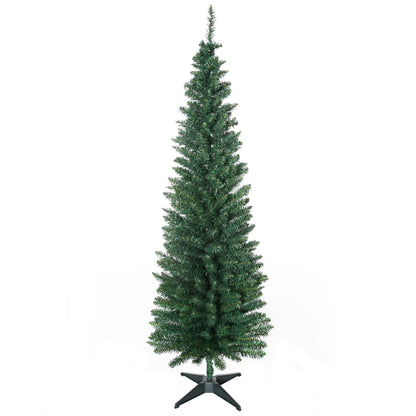 6ft Unlit Artificial Christmas Tree, Pencil Slim Xmas Tree with Solid Stand and Realistic Branches, Green