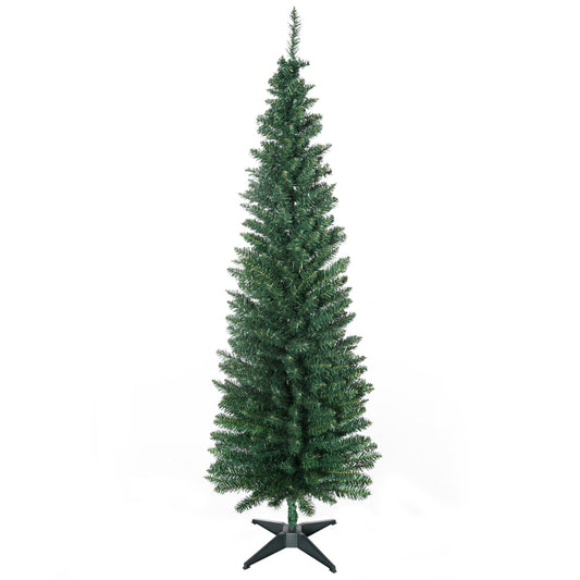 6ft Unlit Artificial Christmas Tree, Pencil Slim Xmas Tree with Solid Stand and Realistic Branches, Green