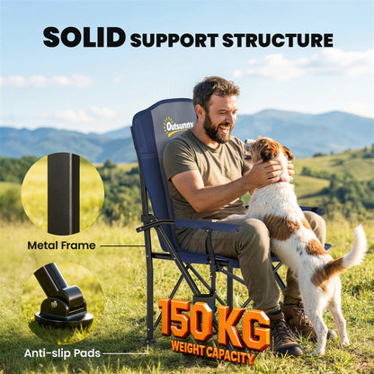 Padded Camping Chair Adults Heavy Duty Folding Chair Side Pocket Cup Holder Carry Bag Outdoor Dark Blue