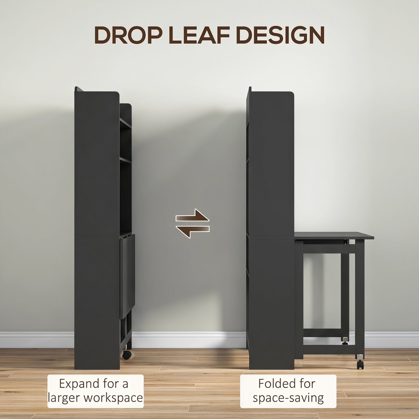 Foldable Desktop, Computer Desk with Storage Shelves, 80 x 69 x 155 cm, Black