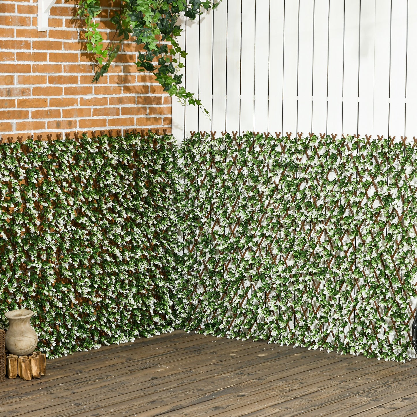 2pc Expanding Garden Trellis, 2 x 1m Faux Decorative Privacy Fence with Artificial Leaves