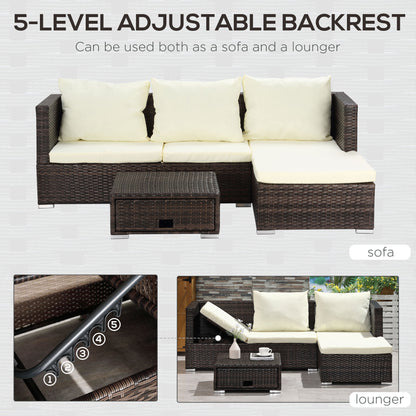 3 Pieces Rattan Garden Furniture Sofa Set, 4 Seater Garden Corner Sofa