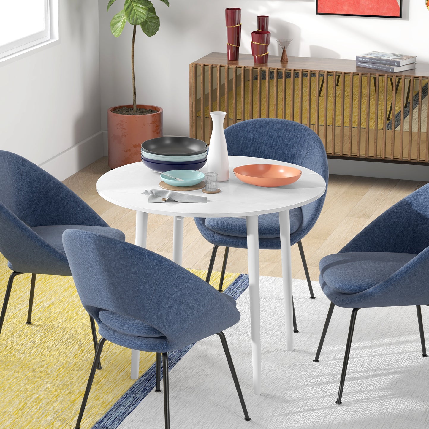 Folding Dining Table for 4, Round Drop Leaf Table, Modern Space Saving Small Kitchen Table with Wood Legs for Dining Room