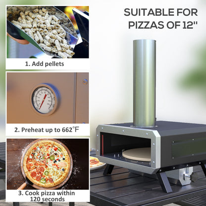 Portable Wood Pellet Pizza Oven with 12" / 30cm Rotating Pizza Stone, Peel and Cover, Wood Fired Pizza Maker