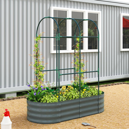 Galvanised Raised Garden Bed with Arched Trellis, 4 x 2 x 4.6ft Metal Raised Bed for Garden with Open Bottom, Dark Grey